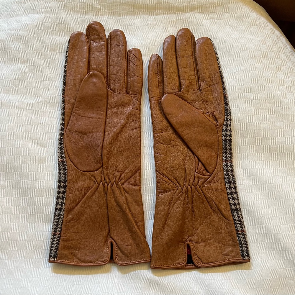 Merona Tan Leather Gloves with Houndstooth Accent